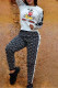 White Fashion Casual Print Basic O Neck Long Sleeve Two Pieces