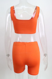 Rose Red Sportswear Solid Patchwork Square Collar Sleeveless Two Pieces