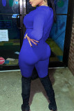Blue Casual Solid Patchwork Zipper Collar Long Sleeve Two Pieces