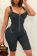 Black Sexy Solid Patchwork Zipper Collar Skinny Rompers