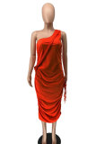 Red Sexy Solid Make Old One Shoulder Pencil Skirt Dresses