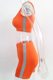 Rose Red Sportswear Solid Patchwork Square Collar Sleeveless Two Pieces