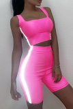 Rose Red Sportswear Solid Patchwork Square Collar Sleeveless Two Pieces