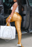 Silver Street Solid Patchwork Slit Fold Skinny High Waist Pencil Solid Color Bottoms
