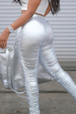 Silver Street Solid Patchwork Slit Fold Skinny High Waist Pencil Solid Color Bottoms