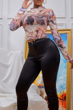 Multicolor Fashion Casual Print Basic O Neck Tops
