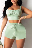 Light Green Sexy Solid Split Joint Square Collar Sleeveless Two Pieces