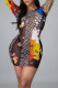 Brown Sexy Print Patchwork O Neck Pencil Skirt Dresses