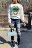 White Fashion Casual Print Basic O Neck Tops