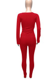 Red Casual Solid Split Joint Zipper Zipper Collar Long Sleeve Two Pieces