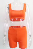 Rose Red Sportswear Solid Patchwork Square Collar Sleeveless Two Pieces