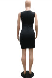 Black Sexy Patchwork Hollowed Out See-through O Neck Sleeveless Dress
