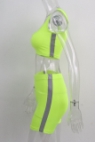 Rose Red Sportswear Solid Patchwork Square Collar Sleeveless Two Pieces