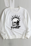 White Fashion Casual Skull Head Print Basic O Neck Tops