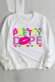 White Fashion Casual Letter Print Basic O Neck Tops