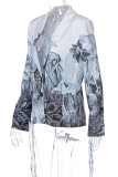 Grey Casual Print Patchwork Turndown Collar Outerwear