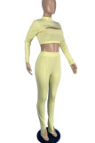 Shallow Yellow Sexy Solid Hollowed Out Patchwork Slit Half A Turtleneck Long Sleeve Two Pieces