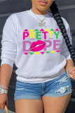 White Fashion Casual Letter Print Basic O Neck Tops