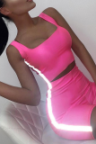 Rose Red Sportswear Solid Patchwork Square Collar Sleeveless Two Pieces