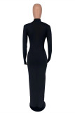 Black Fashion Casual Print Basic Turtleneck Long Sleeve Dresses
