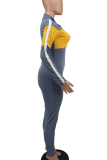 Grey Casual Solid Split Joint Zipper Collar Skinny Jumpsuits