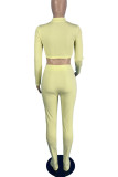 Shallow Yellow Sexy Solid Hollowed Out Patchwork Slit Half A Turtleneck Long Sleeve Two Pieces