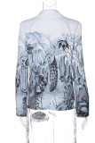 Grey Casual Print Patchwork Turndown Collar Outerwear