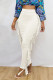 White Casual Solid Tassel Patchwork Regular High Waist Pencil Solid Color Bottoms