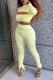 Shallow Yellow Sexy Solid Hollowed Out Patchwork Slit Half A Turtleneck Long Sleeve Two Pieces