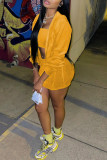 Yellow Casual Solid Patchwork Strapless Long Sleeve Three Pieces