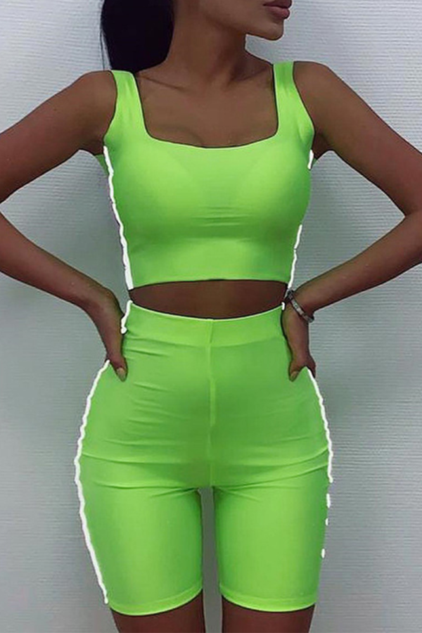 Green Sportswear Solid Patchwork Square Collar Sleeveless Two Pieces