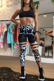 Multicolor Casual Sportswear Print Basic Skinny High Waist Pencil Trousers
