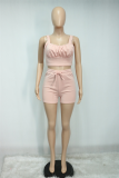 Pink Sexy Solid Split Joint Square Collar Sleeveless Two Pieces