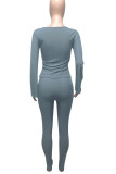 Blue Gray Casual Solid Split Joint Zipper Zipper Collar Long Sleeve Two Pieces