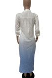Light Blue Casual Gradual Change Print Patchwork Buckle Turndown Collar Shirt Dress Dresses