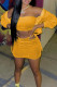 Yellow Casual Solid Patchwork Strapless Long Sleeve Three Pieces