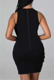 Black Sexy Patchwork Hollowed Out See-through O Neck Sleeveless Dress