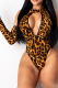 Leopard Print Sexy Character Print Leopard Patchwork O Neck Sleeveless Two Pieces（Stockings are not included）