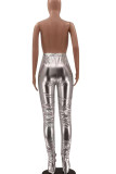 Silver Street Solid Patchwork Slit Fold Skinny High Waist Pencil Solid Color Bottoms