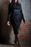 Black Fashion Casual Solid Basic O Neck Long Sleeve Dresses
