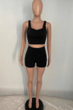 Black Sexy Solid Split Joint Square Collar Sleeveless Two Pieces