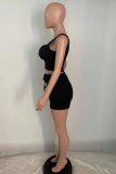 Black Sexy Solid Split Joint Square Collar Sleeveless Two Pieces
