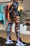 Multicolor Casual Sportswear Print Basic Skinny High Waist Pencil Trousers