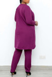 Blue Casual Solid Patchwork Asymmetrical O Neck Nine Points Sleeve Two Pieces
