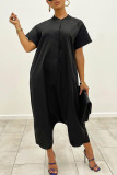 Pale Red Casual Solid Patchwork Buckle O Neck Loose Jumpsuits