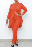 Blue Casual Solid Patchwork Asymmetrical O Neck Nine Points Sleeve Two Pieces