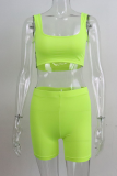 Rose Red Sportswear Solid Patchwork Square Collar Sleeveless Two Pieces