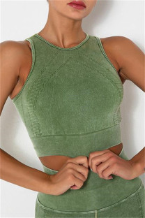 Green Casual Sportswear Solid Vests