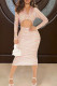Pink Sexy Striped Print Hollowed Out Patchwork Buckle Turndown Collar Pencil Skirt Dresses