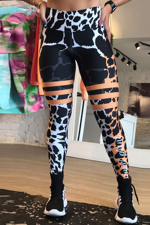 Multicolor Casual Sportswear Print Basic Skinny High Waist Pencil Trousers